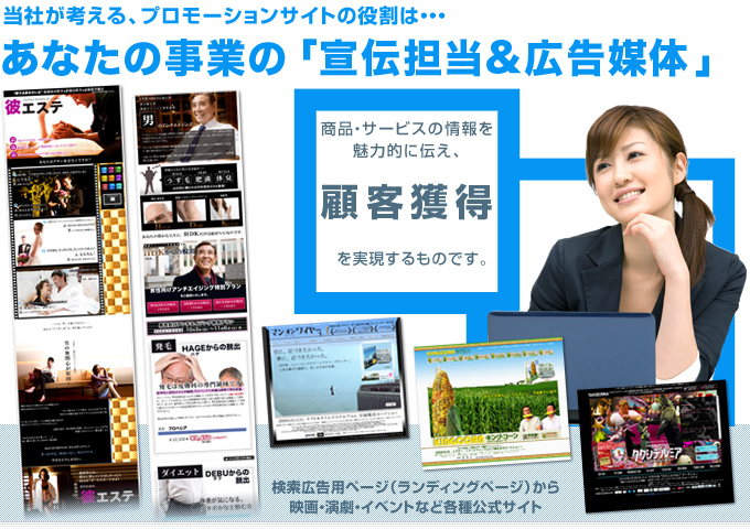 当社が考えるプロモーションサイトの役割は…あなたの事業の「宣伝担当・広告媒体」